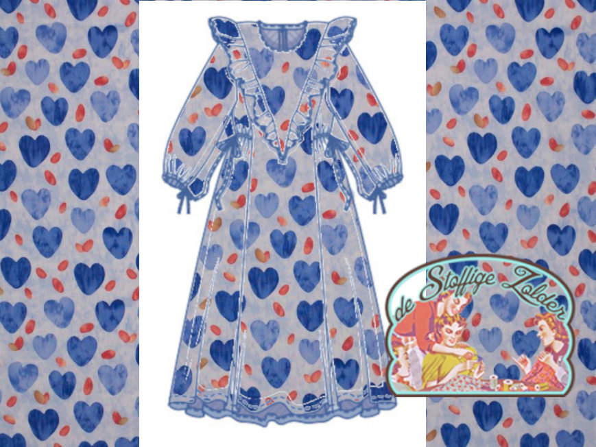 Hartjes blauw katoen - Afbeelding 3