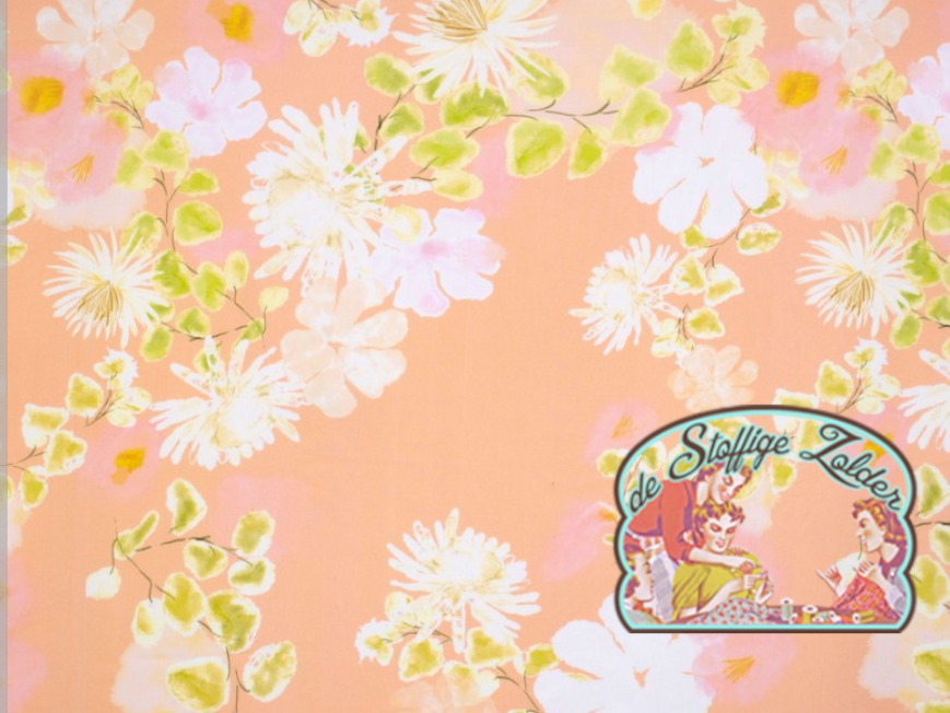 Bloemen perzik viscose tencel