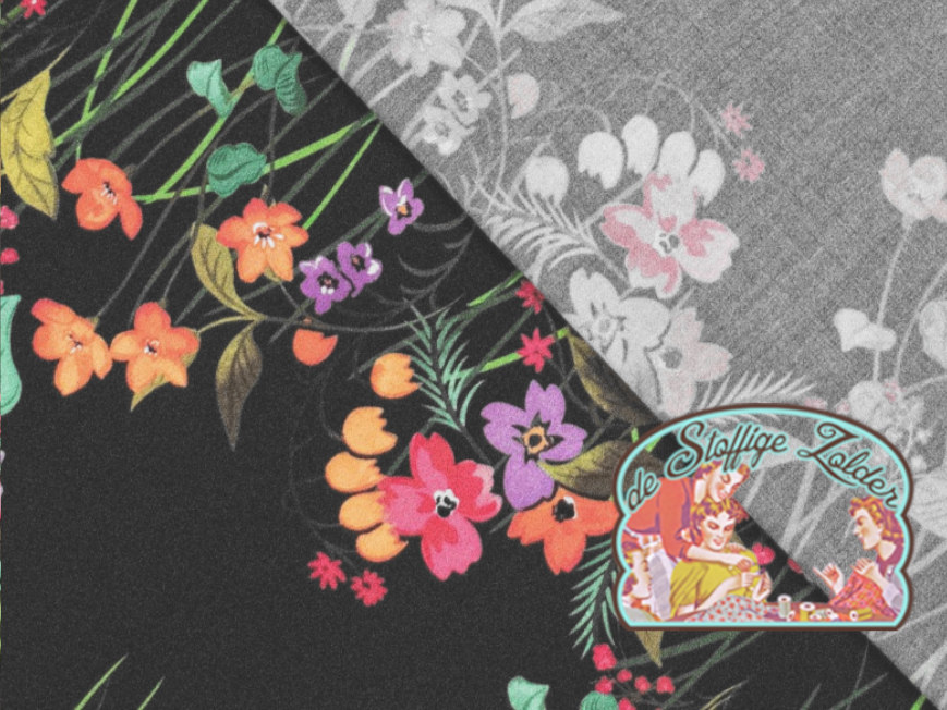 Digitale bloemen print bruin viscose - Afbeelding 2