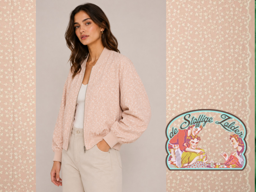 Oudroze geborduurde bloemen viscose voile