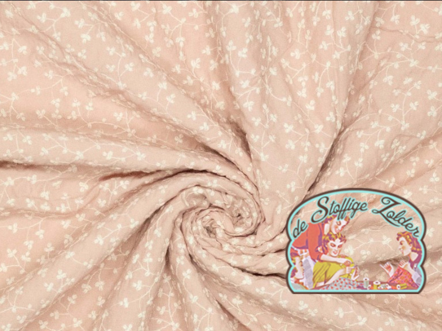 Oudroze geborduurde bloemen viscose voile - Afbeelding 2